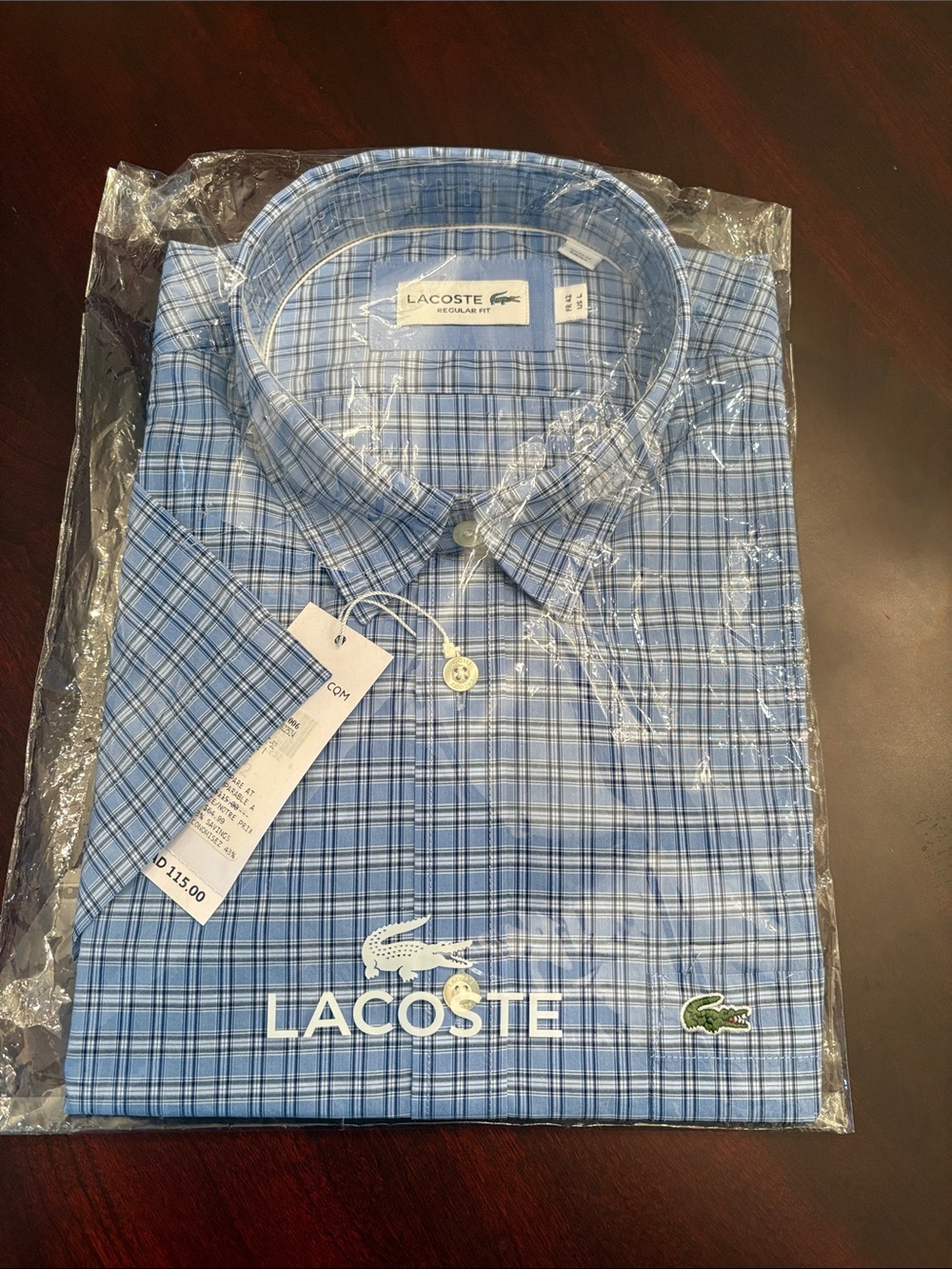 Lacoste Light Blue Plaid Short-Sleeve Button-Down Shirt